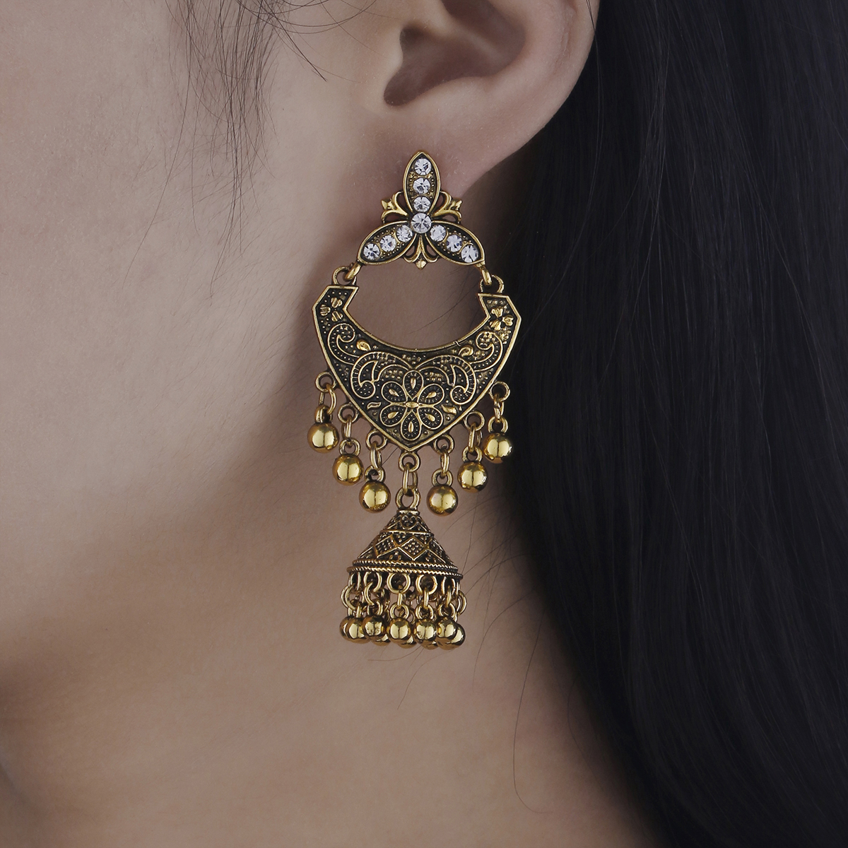Oxidised Golden Tone Ghungroo Jaal Earrings for Women and Girls