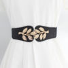 KILLFE Elastic Belts For Women Golden Leaf Buckle For Dresses Coat Fashion Elastic Wide Wesa Black Strap