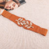 KILLFE Elastic Belts For Women Golden Leaf Buckle For Dresses Coat Fashion Elastic Wide West Brown Strap