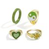 Fashion Geometric Heart Green Rings Set Women Rings