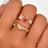 Gold red CZ stone Band Holding Hand Stylish Ring set For Girl nd Women