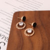 Rose Gold Plated Stainless Steel Black Shell with CZ Stone Decor Earrings