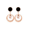 Rose Gold Plated Stainless Steel Black Shell with CZ Stone Decor Earrings