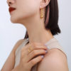 Gold Plated Stainless Steel Links Chain with Drop Ball Earrings