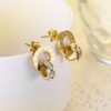 Gold Plated Stainless Steel CZ Stone with Iconic Star Frame Decor Earrings