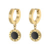 Gold Plated Stainless Steel Roman Number Circle Drop Earrings