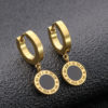 Gold Plated Stainless Steel Roman Number Circle Drop Earrings