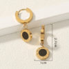 Gold Plated Stainless Steel Roman Number Circle Drop Earrings