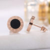 Rose Gold Plated Stainless Steel Teens and Round Roman Numeral Earrings