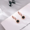 Rose Gold Plated Stainless Steel Roman Number Circle Drop Earrings