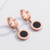 Rose Gold Plated Stainless Steel Roman Number Circle Drop Earrings