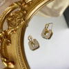 Gold Plated Korean Style White Stone Decor Square Shape Earrings