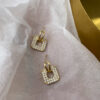 Gold Plated Korean Style White Stone Decor Square Shape Earrings