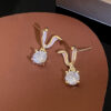 Gold Plated Korean Style Drope Stone Decor Earrings For Women