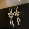 Gold Plated Korean Style Delicate Flower Tassel Drope Earrings