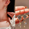 Gold Plated Korean Style Delicate Flower Tassel Drope Earrings