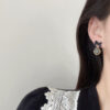 Gold Plated Korean Style Summer Crystal Bow Knot Black Stud Earrings