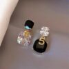 Gold Plated Korean Style Trendy Black Stone Decor Drope Earrings