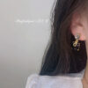 Gold Plated Korean Style Trendy Black Stone Decor Drope Earrings