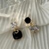 Gold Plated Korean Style Trendy Black Stone Decor Drope Earrings