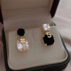 Gold Plated Korean Style Trendy Black Stone Decor Drope Earrings