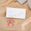 Gold Plated Pearl Decor Fan Charm Drop Earrings Butterfly Stud Earrings Set For Women & Girls